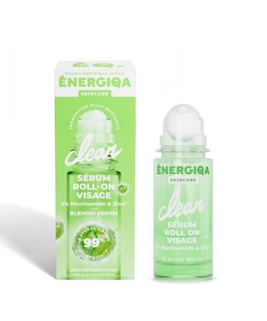 ENERGIQA Anti-Blemish Face Serum 2% Niacinamide and Zinc Anti-Redness Blackheads and Enlarged Pores 99% Natural Origin Acne-prone Oily Skin Care Roll On 30 ml Energiqa