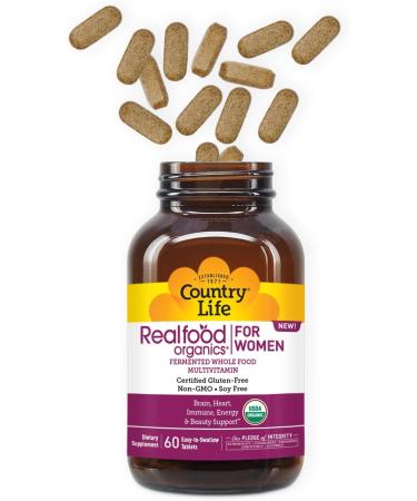Country Life Realfood Organics Women s Multivitamin USDA Organic Vegan Gluten-Free 1 300mg Fermented Whole Foods Vitamins D E B Folate & Biotin Daily Energy & Beauty 60 Tablets - Buy Online on GoSupps.com