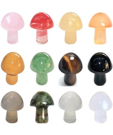 MEISO Healing Crystals 12 Pcs Agate Quartz Crystal Mushroom Shape Decor Cute Natural Healing Mushroom Decor for Meditation Chakra Balancing Reiki Yoga Garden Yard Decoration Fish Tanks Home Decor 12 Pcs (Crystal)
