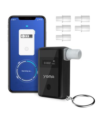 YOMA Breathalyzer Alcohol Tester with Digital LCD Screen Ultra-Portable Keyring Alcohol Tester for Personal Use(5 Mouthpieces) 5 Count (Pack of 1)