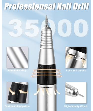 35000 RPM Electric Nail Drill File - Professional Adjustable Speed Manicure Pedicure Kit for Acrylic and Gel Nails - LCD Display - White - Buy Online on GoSupps.com
