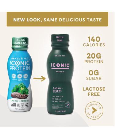 Iconic Cacao + Greens Protein Drinks (12 Pack) | Grass Fed, Organic Veggies & Cacao | Low Carb, Lactose Free, Soy Free | Keto Friendly - Buy Online on GoSupps.com