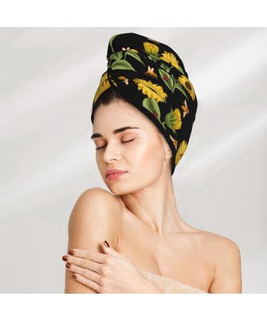 Bees & Sunflowers Microfiber Hair Towel - Soft Super Absorbent Coral Velvet Wrap for Long Curly Thick Hair - Quick Dry Cap for Women - Buy Online on GoSupps.com