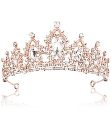 CURASA Sparkling Crystal Crown Gorgeous Tiaras for Women Queen Princess Crown Beautiful Birthday Crown for Girls Tiara for Wedding Parties Rhinestone Hair Accessories for Women Rose Gold