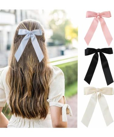 xbiez Long Ribbon Bowknot Hair Clip Ins Style Hairpin Girl Hair Barrettes Side Hair Bows Female Ponytail Holder Hair Accessory Black - Buy Online on GoSupps.com