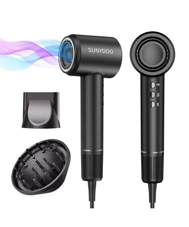 High Speed Brushless Hair Dryer with Thermo-Control Diffuser and Nozzle for Fast Low-Noise Drying Black