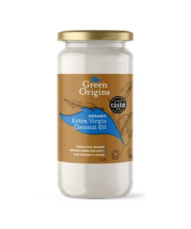 Green Origins Green Origins Organic Extra Virgin Coconut Oil 1L in a glass jar for use in cooking baking skin mousse and hair care
