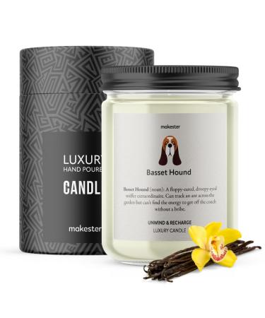 Basset Hound Candle - 220g Soy Wax with Madagascan Vanilla Jasmine & Sugared Almond - Basset Hound Gift for Christmas or Birthday - Dog Lover Candles by Makester