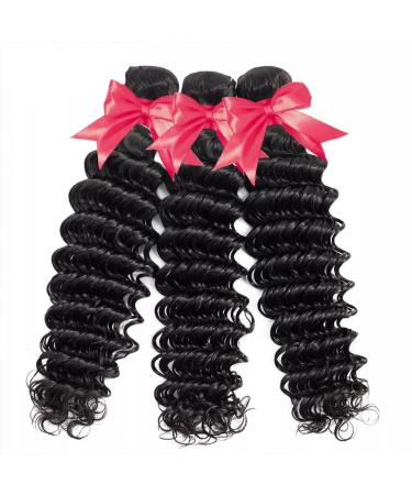 Mariska Deep Wave Brazilian 10A Human Hair Bundles with Closure - 3 Bundles + 4x4 Lace Closure - 100% Unprocessed Virgin Hair - Natural Color (24 26 28 + 20 Deep Wave) - Buy Online on GoSupps.com