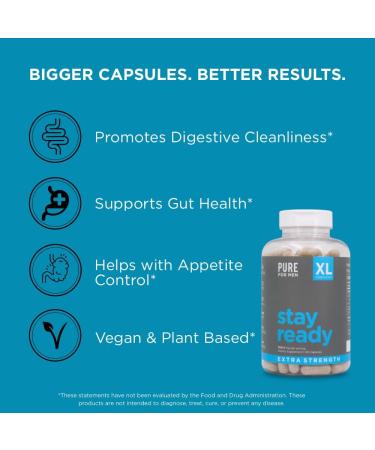 Pure for Men Stay Ready Fiber Extra Strength Supplement | Digestive Regularity | Bowel Movement & Gut Health Support | Vegan Cleanliness | Proprietary Formula | 120 Vegan XL Capsules - Buy Online on GoSupps.com