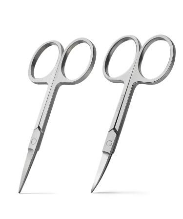 BEZOX Premium Nail Scissors 2PCS,  Professional Curved and Stright Manicure Scissors - Multi-purpose Stainless Steel Beauty Grooming Scissor for Nail, Facial Hair, Eyebrow, Eyelash, Dry Skin Set of 2
