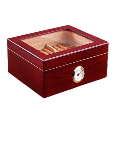 Cigar Boxs Cigar Case Cigar Box Desktop Cigar Humidor Case Glasstop Cigar Storage Box Cherry Finish with Hygrometer and Humidifier Holds 50 Cigars