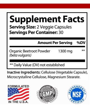 Organic Beet Root Capsules 1300mg | Nitric Oxide Supplement for Blood Pressure Circulation & Heart Health | 60 Capsules - Hybrid Nutraceuticals - Buy Online on GoSupps.com