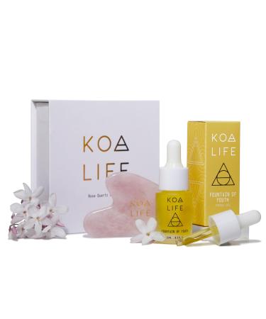 KOA LIFE Anti-Aging Set - Anti-Aging Facial Oil Deep Hydration Rosehip Oil Gua Sha Massage Stone Organic Ingredients Allergen Free - 0.5 Oz Anti-Aging Oil + Gua Sha