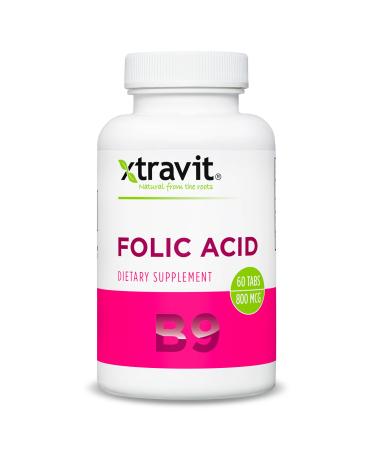 Xtravit Folic Acid Supplement May Support Prenatal Pregnancy Breastfeeding & Postnatal Wellness - Vital Supplements for Women & Men - Vegan Non-GMO Gluten-Free No Fillers 800 mcg 60 Tablets