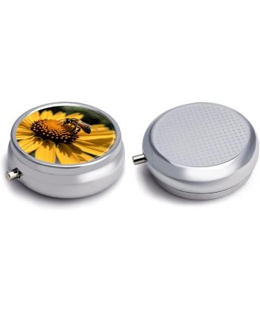 Portable 3 Compartment Pill Box - Yellow Flower & Black Bee Travel Organizer for Purse & Pocket - Buy Online on GoSupps.com
