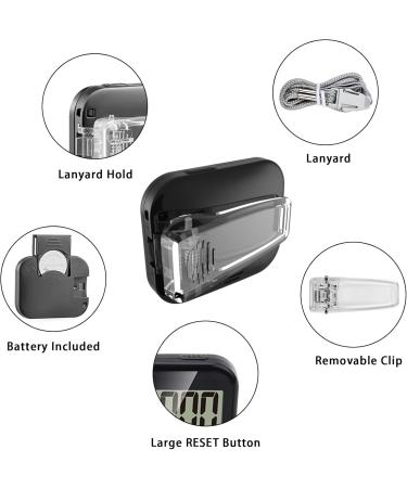 Buy GZVXUNY 3D Pedometer with Clip - Large LCD Display Simple Design No App Needed | Best Black Walking Pedometer for Accurate Step Tracking - Buy Online on GoSupps.com