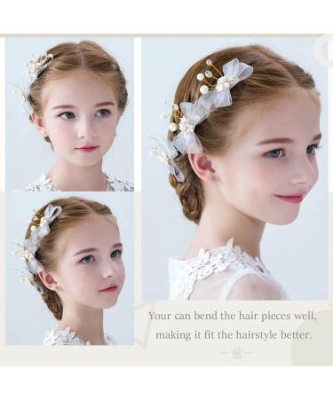 Iyou Hair Clip Set with Bow - Gold Flower Headdress with Pearls & Crystals for First Communion Flower Girls & Bridesmaid - 3 Pieces - Buy Online on GoSupps.com