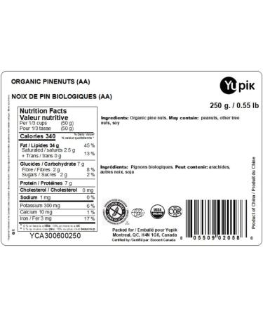 Yupik Organic Pine Nuts 250g Raw Shelled Unsalted Unroasted Oil-Free Gluten-Free Vegan Kosher Source of Iron Creamy Pine Kernels Ideal for Cooking Salads & Pesto - Buy Online on GoSupps.com