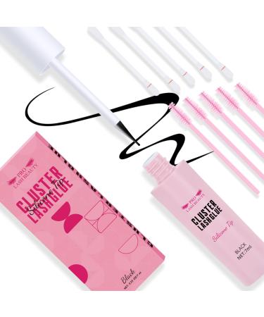 Lash Glue for Lash Clusters Waterproof Cluster Lash Glue Silicone Tip Clear Individual Lash Glue Lash Bond for Beginners Super Strong Hold 48 Hours Latexfree Fast Drying (7ml Black)