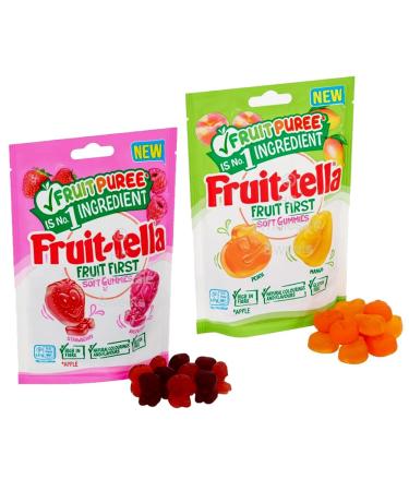 Fruittella Duo Fruit Chews Strawberry & Raspberry and Mango & Peach 140g Each - Deliciously Juicy Mixed Pack of 2