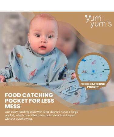 Yum Yum's Silicone Baby Bibs - Waterproof Long Sleeve Feeding Bib with Safari Friends Design | Ideal for Baby Weaning 6-12 Months - Buy Online on GoSupps.com