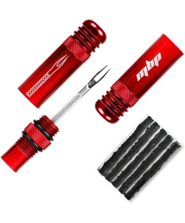 MBP Ultimate Cycling Tubeless Tire Repair Kit for MTB/Road/Gravel/Universal Tubeless Tires - Light Weight Alloy - All-in-ONE Tool - Includes Tire Plugs - Super Compact RED