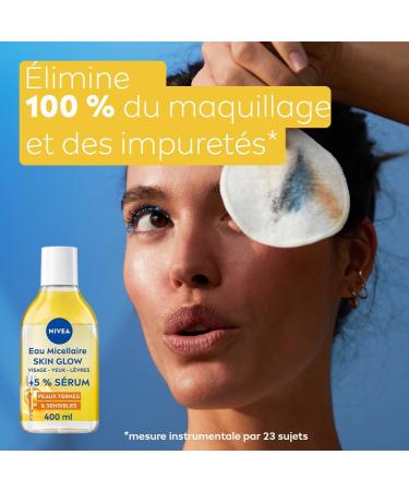 NIVEA SKIN GLOW Micellar Water (1 x 400 ml) Serum-infused facial cleanser with Amino Acid & Vitamin C E Fragrance-free waterproof micellar makeup remover brightens dull and tired skin - Buy Online on GoSupps.com