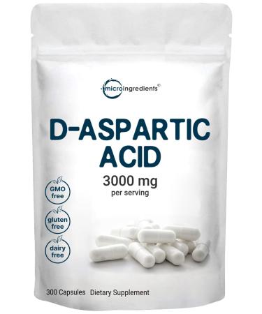Micro Ingredients D Aspartic Acid Pills, DAA Supplement, 3000mg Per Serving, 300 Capsules, Premium D Aspartic Acid , Non-GMO 300 Count (Pack of 1) - Buy Online on GoSupps.com
