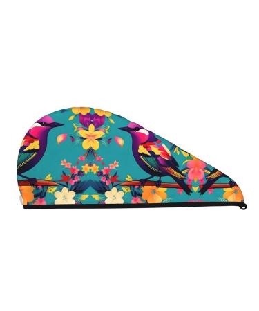 Colorful Flowers Bird SamLng Coral Velvet Dry Hair Cap - Ideal for Home Travel Pool Parties & Beaches - Buy Online on GoSupps.com