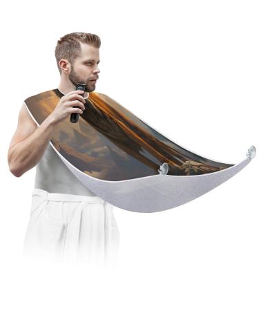 Landscape Tiger Beard Bib Apron Beard Hair Catcher for Men Shaving Fathers Day Anniversary Christmas Gifts for Dad Husband Beard Bib with 2 Suction Cups