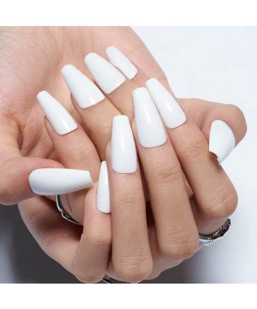 Glamourous Medium Ballerina Long Bright White Coffin Press-on Nails | Reusable Acrylic False Nail Kit for Women - Buy Online on GoSupps.com