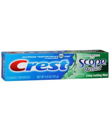 Crest Extra White Plus Scope Outlast Toothpaste Long Lasting Mint 4 oz (Pack of 12)