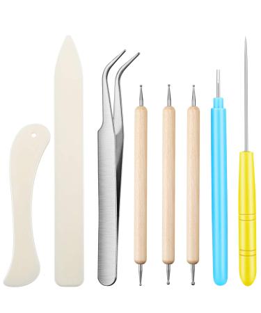 8 Pieces Bone Folder Tools Include 2 Pieces Bone Folder Paper Creaser 3 Pieces Double Head Indentation Pens with Sugar Stir Needle Quilling Needle Pen and Tweezers for Card Making Scrapbooking