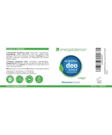 EnergyBalance Deo-Stick Cristal 120g without Aluminum (Aluminium Chloride) - For Men and Women - Odorless - Deodorant - Quality from the Swiss brand - Buy Online on GoSupps.com