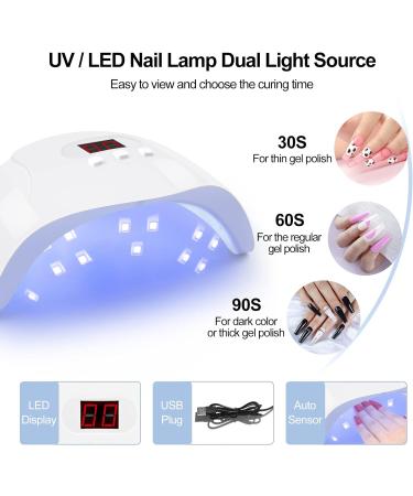White U V LED Nail Lamp For Home Salon 36W Gel Polish Nail Dryer Curing Lamps With 3 Timer Presets Auto Sensor USB Cord Nail Art Tools for Manicure Pedicure - Buy Online on GoSupps.com