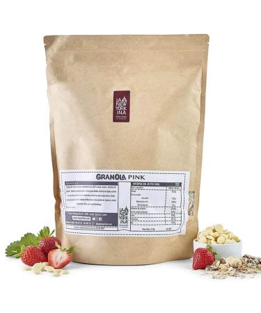 Granola au Chocolat Blanc et Fraises sans Gluten 1 5 kg - Cuit l'Huile d'Olive Vierge Extra - Produits Naturels - Production 100% Artisanale - Emballage Recyclable - La Newyorkina