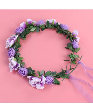 Minkissy Bridal Hair Wreath - Purple Flower Crown with Green Leaf Headband for Women and Girls - Perfect for Wedding and Party - Buy Online on GoSupps.com