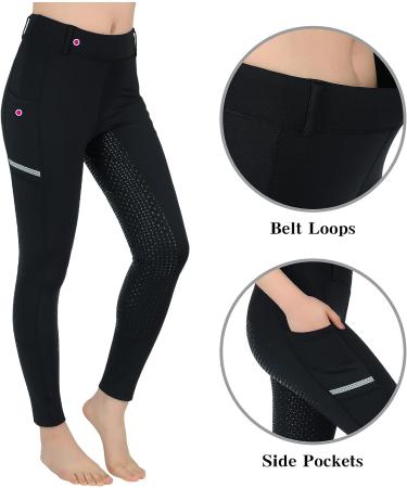 SPOEAR Girls' Full Seat Silicone Breeches - Black Large | Kids' Equestrian Riding Pants with Pockets - Buy Online on GoSupps.com