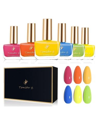 Tonitu g 6 Pcs Nail Polish Kit Non-Toxic Eco with Glossy Pastel Pink Yellow Blue Red Glitter Nude Nail Polish Set (42ml Ruh) Geist