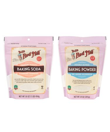 Bobs Red Mill Baking Soda 16 oz and Baking Powder 14 oz For Cooking - Bundle Of 2 Individual Packs (16 oz. and 14 oz.) - Premium Quality Food Grade Gluten Free Baking Soda and Baking Powder Made From Mineralized Sodium