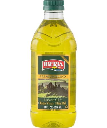 Iberia Extra Virgin Olive Oil & Sunflower Oil Blend, High Heat Frying, All Purpose Cooking, Baking & Deep Frying Oil from Spain, Kosher, 51 Fl Oz Sunflower & EVOO