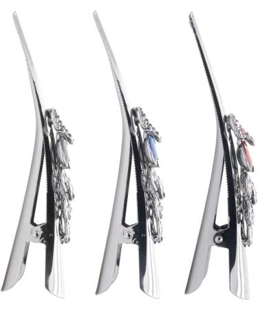 HOLLIHI Set of 3 Large Metal Alloy Alligator Sectioning Clips for Women and Girls - Pretty Strong Clamp Hair Pins Non-Slip Hair Grips Accessories for Thick Hair Silver Gray (Peacock) - Buy Online on GoSupps.com