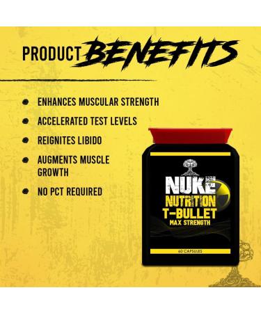 Nuke Nutrition T Bullets Testosterone Booster for Men - 60 Capsules - Natural Anabolic Supplement for Muscle Growth, Strength & Stamina - Buy Online on GoSupps.com
