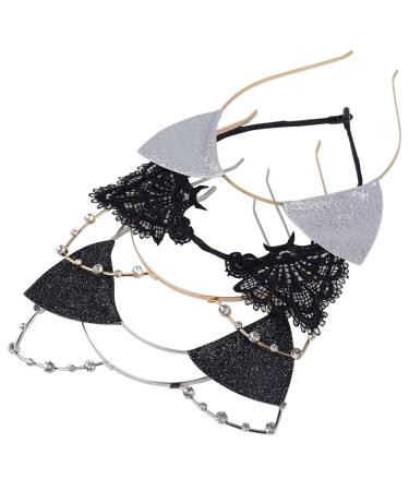 5 Pcs Cat Ears Hair Ripe - Lace Ladies Hair Accessories with Black Rhinestone Silver Cat Ears | International Shipping Available - Buy Online on GoSupps.com