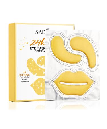 Under Eye Patches Moisturizing Lip and Eye Mask Reduce Wrinkles Puffy & Bags refining lip lines Anti Aging Moisturizer For Women 10 of set (24K Gold)