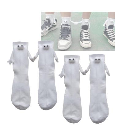 Tundperat Holding Hands Socks Funny Magnetic Suction 3D Doll Couple Socks (2pairs*White)