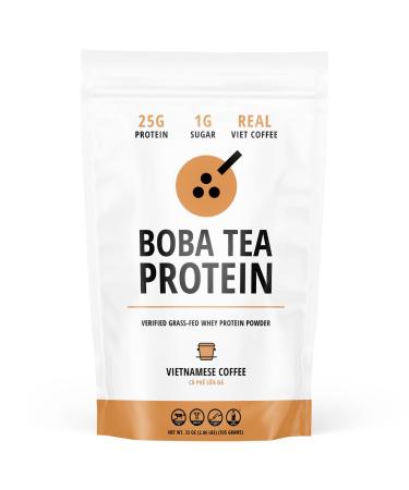 Boba Tea Protein Vietnamese Coffee | 25g Grass-Fed Whey Protein Isolate Powder | 112mg Caffeine | Gluten-Free & Soy-Free Bubble Tea Drink | Real Ingredients & Lactose-Free Protein Drink | 25 Servings Vietnamese Coffee 25 Se