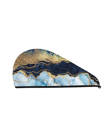 Blue Marble Gold Foil and Glitter Decor Microfiber Hair Towel Soft Super Absorbent Hair Towel Wrap for Women Coral Velvet Quick Dry Hair Cap for Long Curly and Thick Hair
