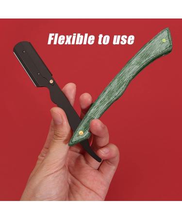 Premium Foldable Straight Edge Razor Holder | Stainless Steel & Wood Beard Knife for Barbers - Green - Buy Online on GoSupps.com